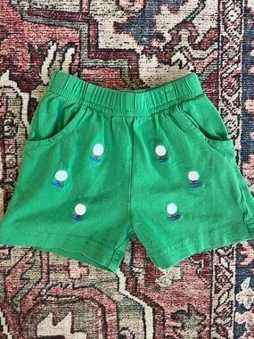 Kids Green Golf Embroidered Shorts